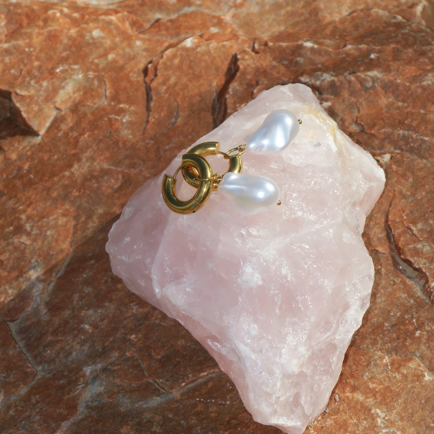 Golden Pearl Drop Hoops