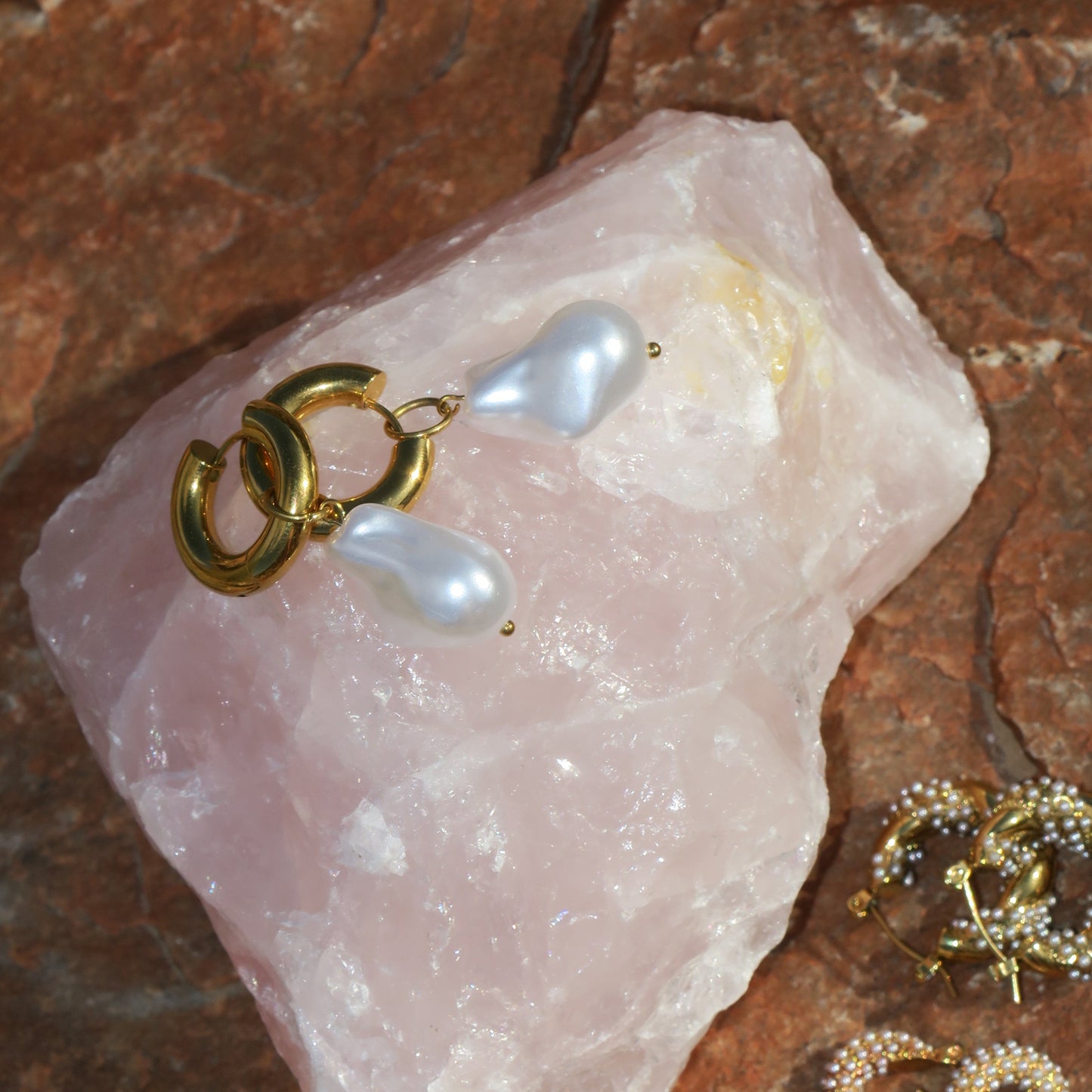 Golden Pearl Drop Hoops