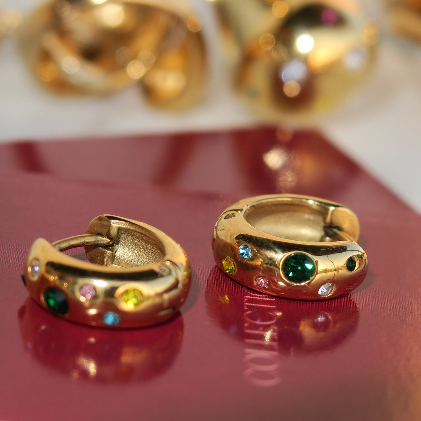 14k Gold Colorful Detail Hoops