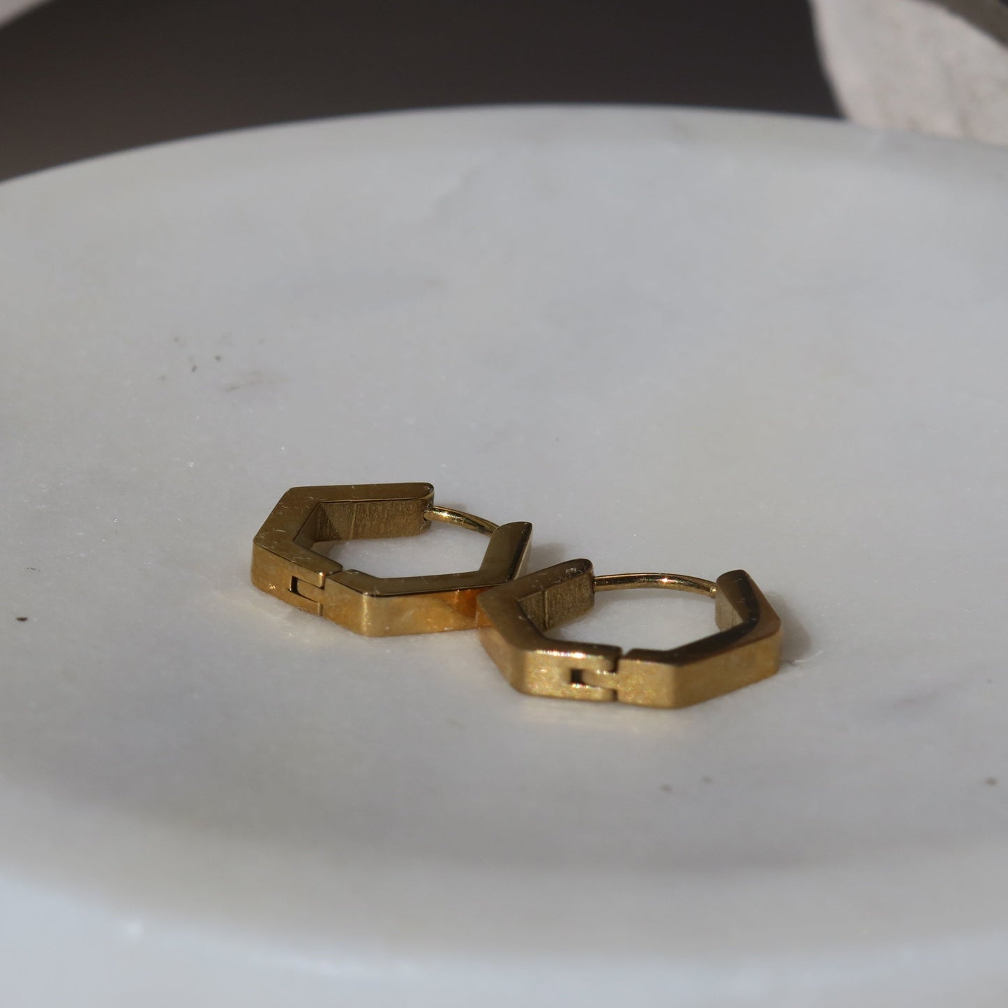 14k Gold Hexagon Hoops