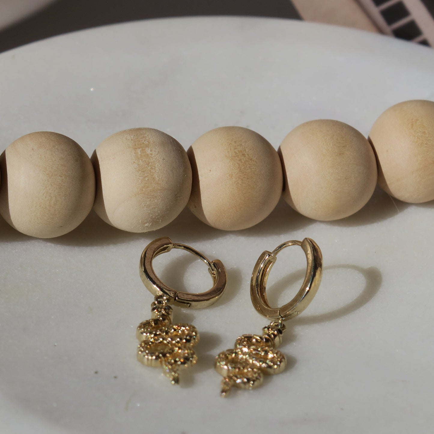 14k Gold Snake Charm Hoops