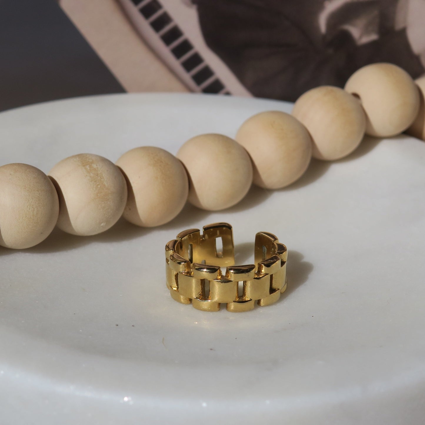 14k Gold Adjustable Watch Band Ring