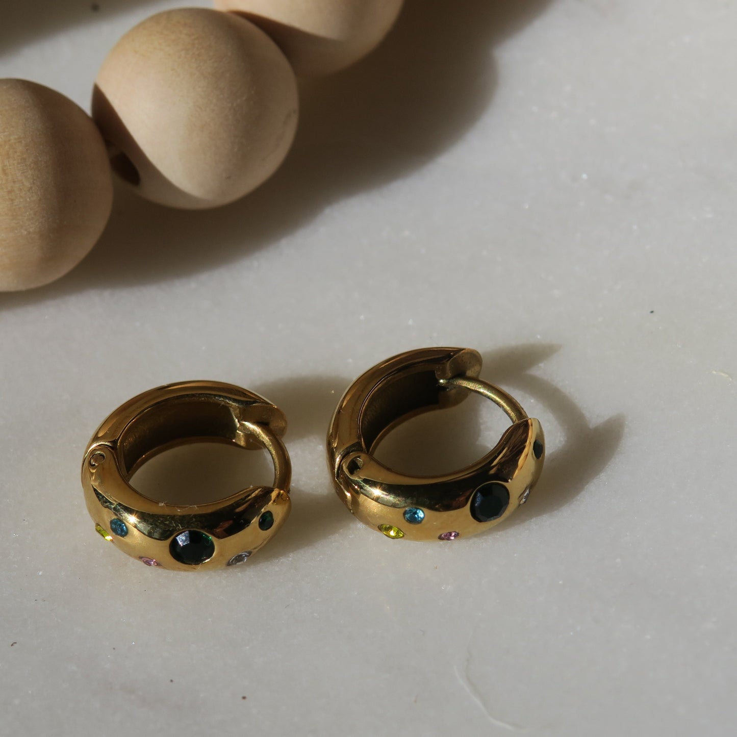 14k Gold Colorful Detail Hoops