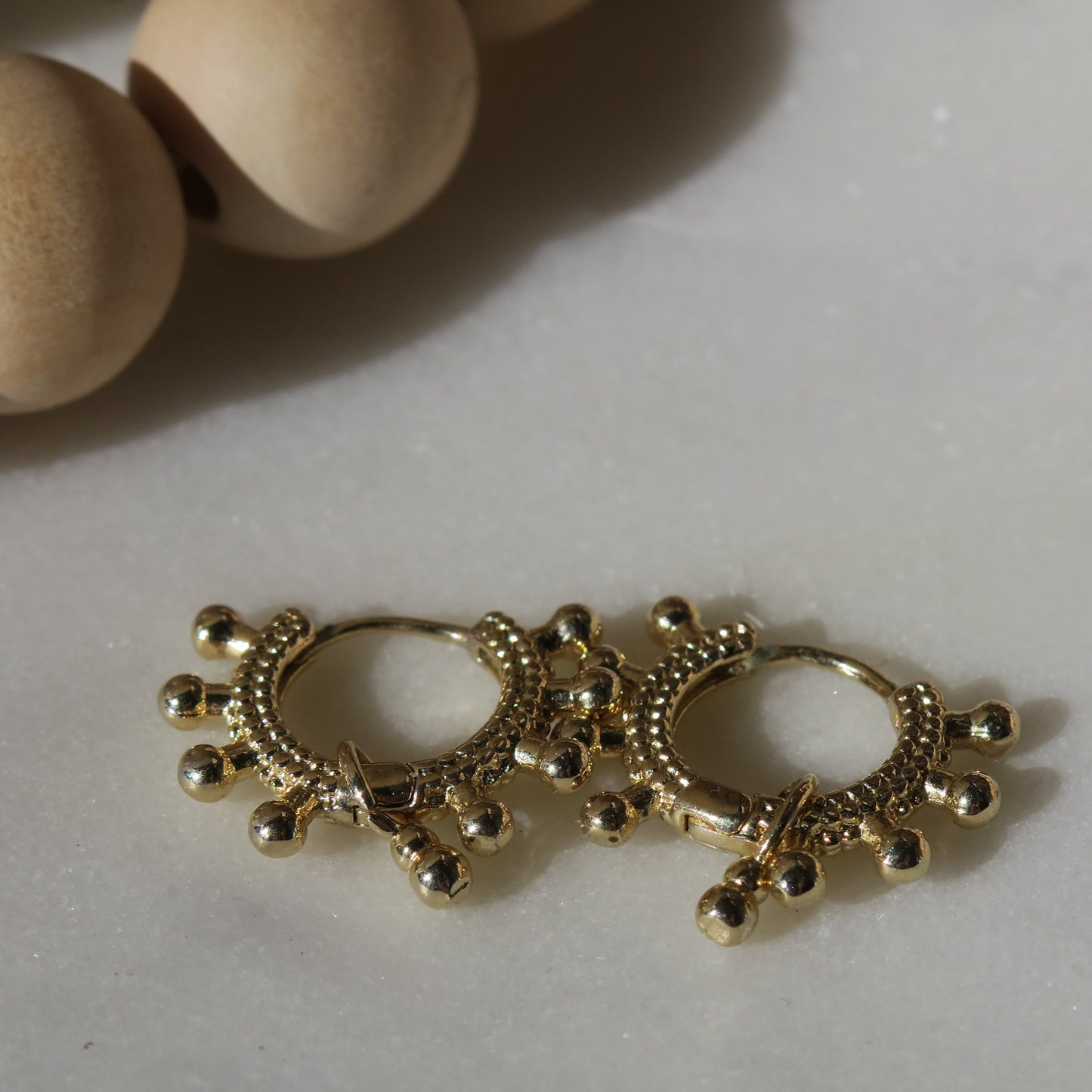 14k Gold Starburst Detail Hoops