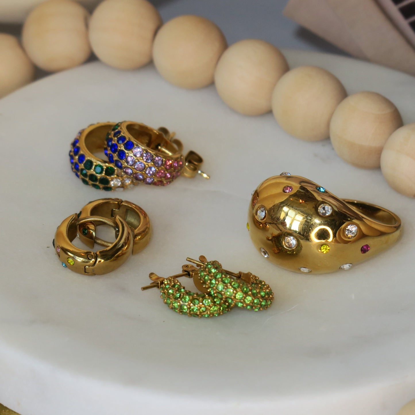 14k Gold Colorful Detail Hoops