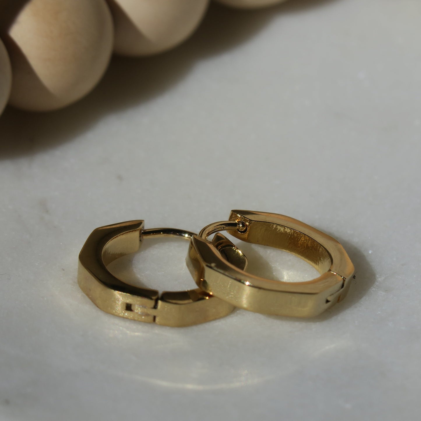 14k Gold Octagon Hoops