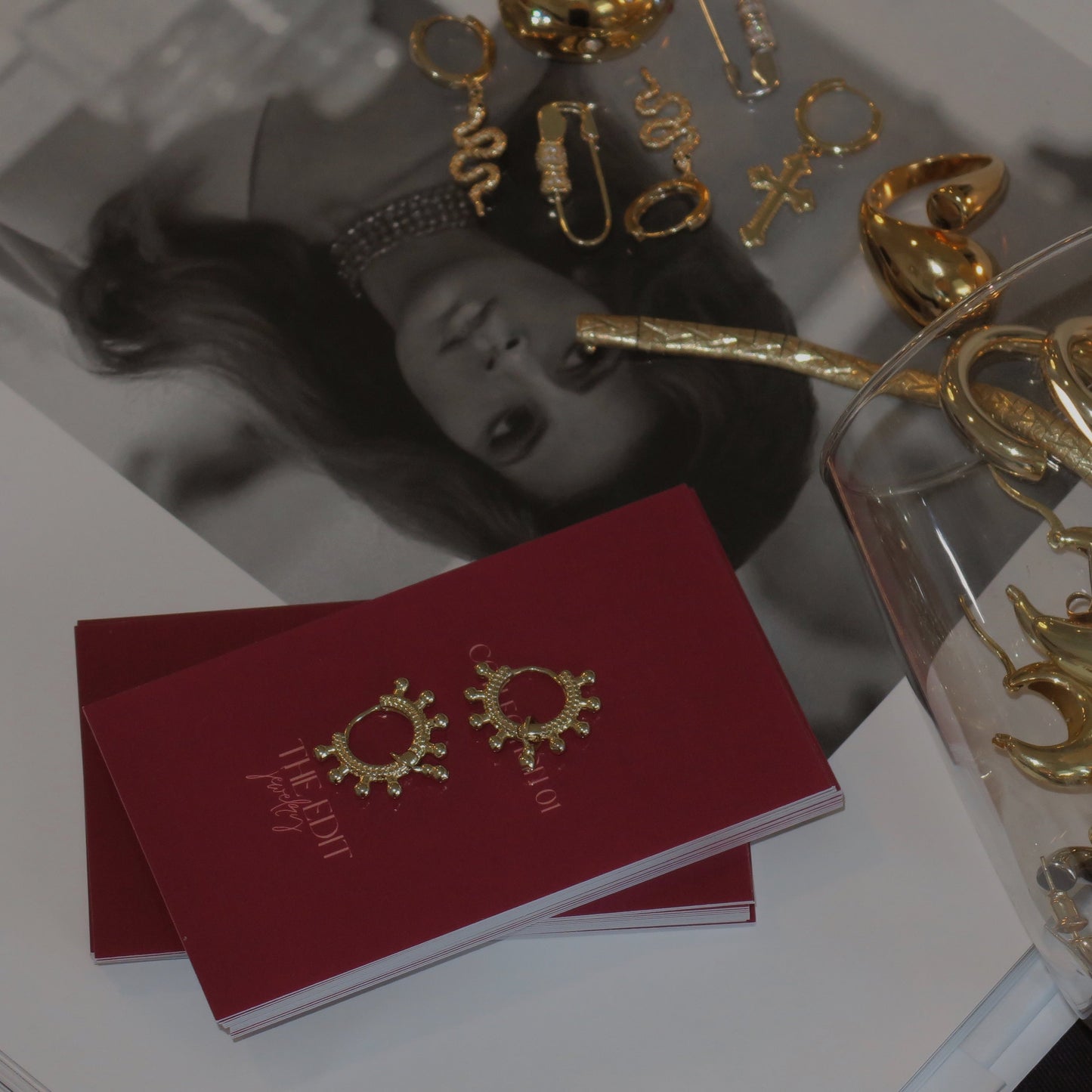 14k Gold Starburst Detail Hoops