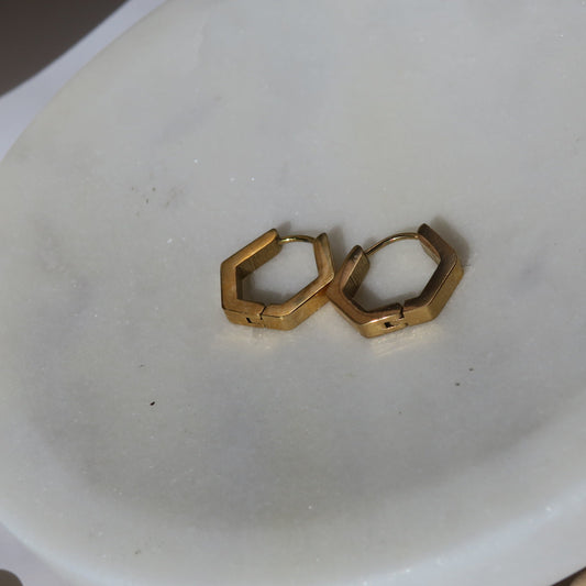 14k Gold Hexagon Hoops