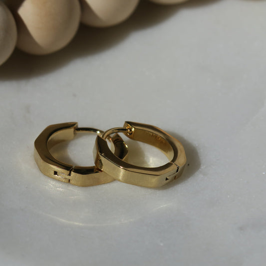 14k Gold Octagon Hoops