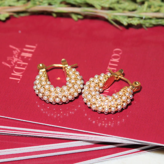 14k Gold Micro Pearl Mini Hoops